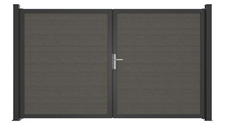 planeo Gardence Simply Guard - PVC-Tor - DIN Rechts 2-flügelig Grey Ash Cut mit Anthrazit-Alurahmen | DB703 300 x 180 cm