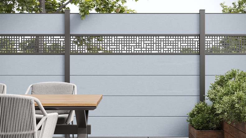 planeo Gardence Simply - PVC-Steckzaun Quadratisch Silbergrau 180 x 180 cm