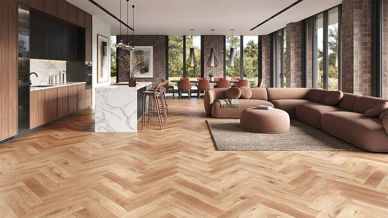 planeo Rigid Klick Vinyl - SolutionX 2in1 Fischgrät Eiche Natur Rustikal | Trittschalldämmung integr. (ECF-HB-0755)