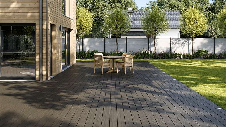 planeo AntikWood WPC-Terrasse Komplett-Set Massivdiele 4.8m (8.47m²) - Anthrazitgrau antik gealtert