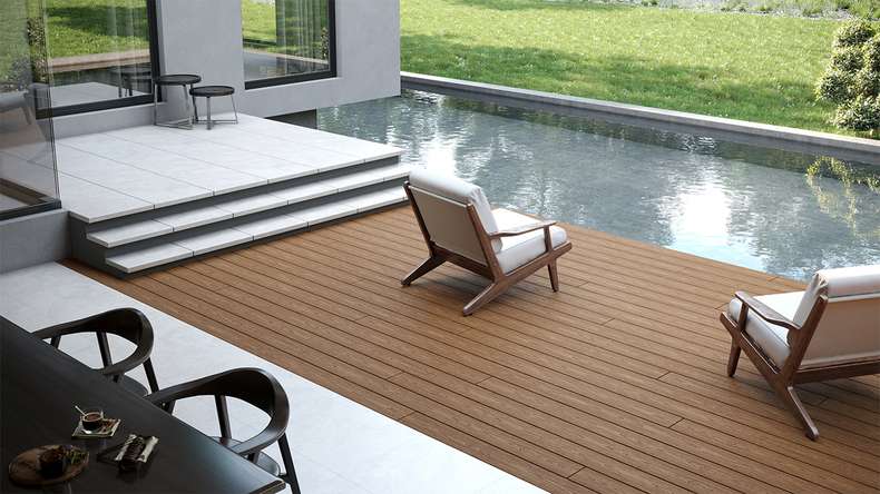 planeo CoEXWood WPC-Terrasse Komplett-Set Massivdiele 4.2m (22.23m²) - Sand/Karamell strukturiert