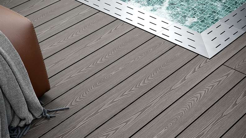 planeo SolidWood WPC-Terrasse Komplett-Set Massivdiele 3m (18.52m²) - Hellgrau französisch/strukturiert