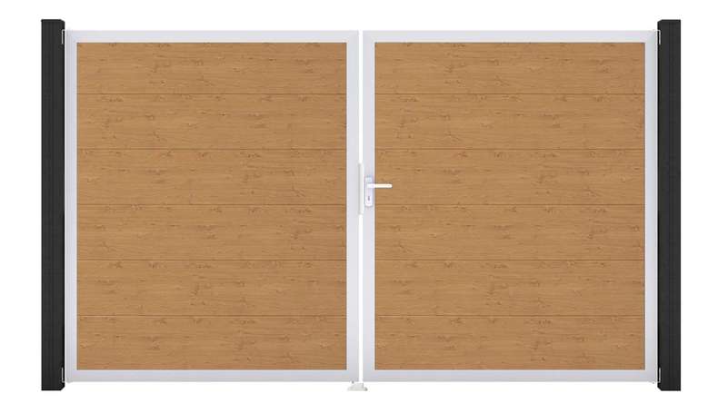 planeo Gardence Simply - PVC-Tor 2-flügelig Asteiche Natur mit Alurahmen