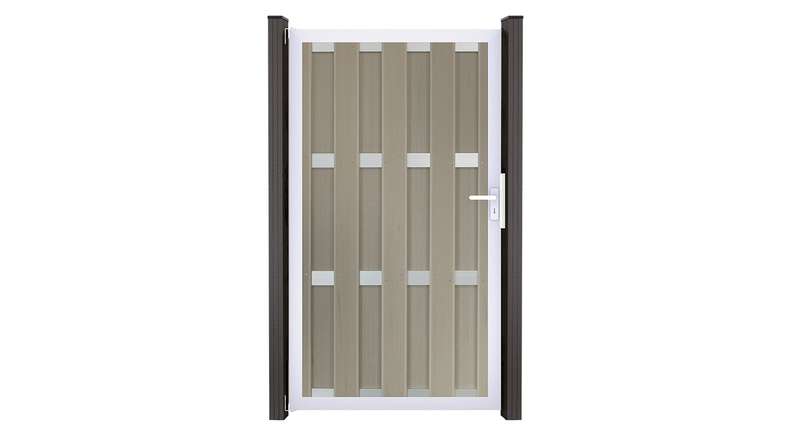planeo Gardence Premade - BPC-Tor DIN Links Bi-Color Sand 100 x 180 x 4cm - Rahmen Silber