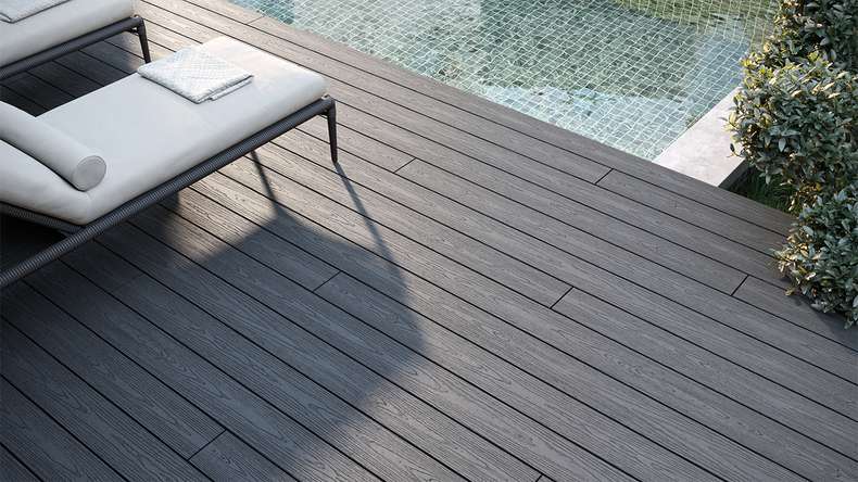 planeo CoEXWood WPC-Terrasse Komplett-Set Massivdiele - Grau/Zement strukturiert