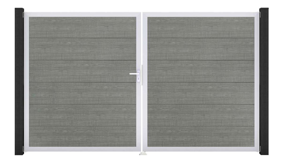 planeo Gardence Simply - PVC-Tor 2-flügelig Grey Ash Cut mit Alurahmen