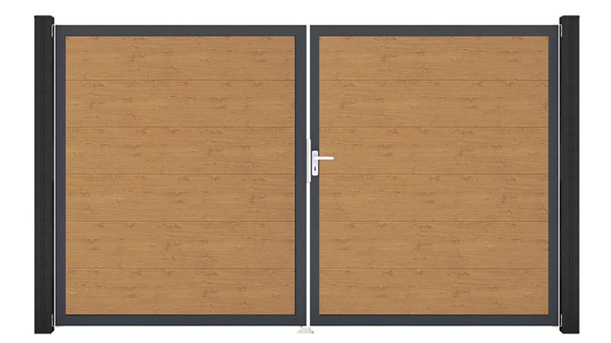 planeo Gardence Simply - PVC-Tor 2-flügelig Asteiche Natur mit Alurahmen