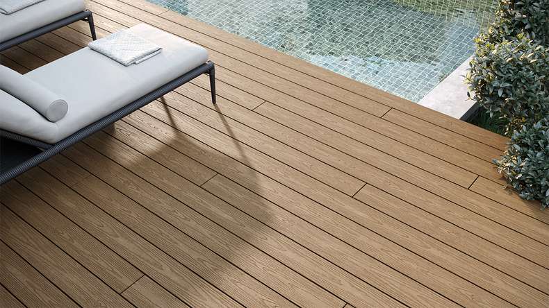 planeo CoEXWood WPC-Terrasse Komplett-Set Massivdiele 3.6m (15.88m²) - Sand/Karamell strukturiert