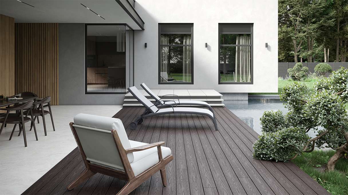 planeo CoEXWood WPC-Terrasse Komplett-Set Massivdiele 4.2m (49.39m²) - Hellbraun/Dunkelbraun strukturiert