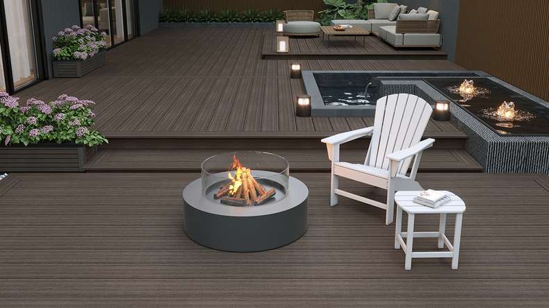 planeo MAXLine Antik - 3m WPC CoEx ummantelte XL Terrassendiele Massiv - Dunkelbraun rustikal strukturiert/glatt gebürstet