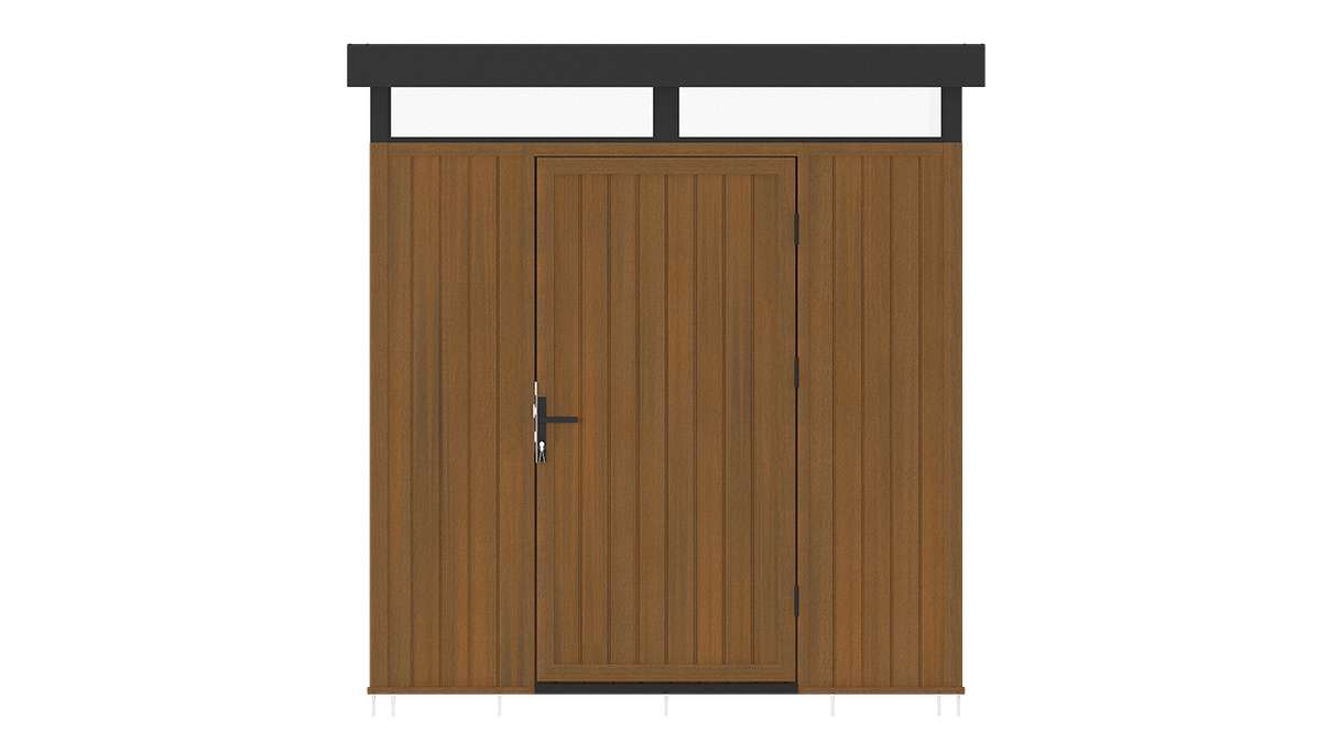planeo WPC CoEx Flachdach Gartenhaus S - Burma Teak 208 x 200 x 226.5 cm