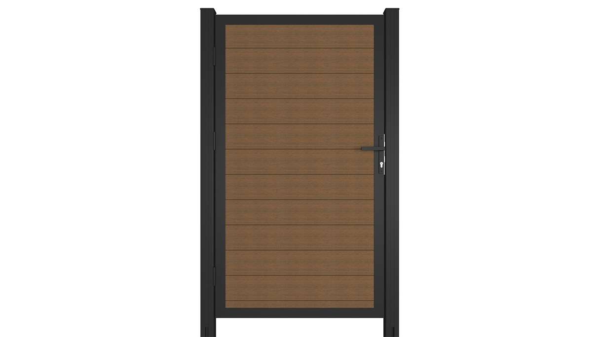 planeo INFINITY - WPC CoEx Universaltor Burma Teak mit Anthrazit Alurahmen 100 x 180 cm