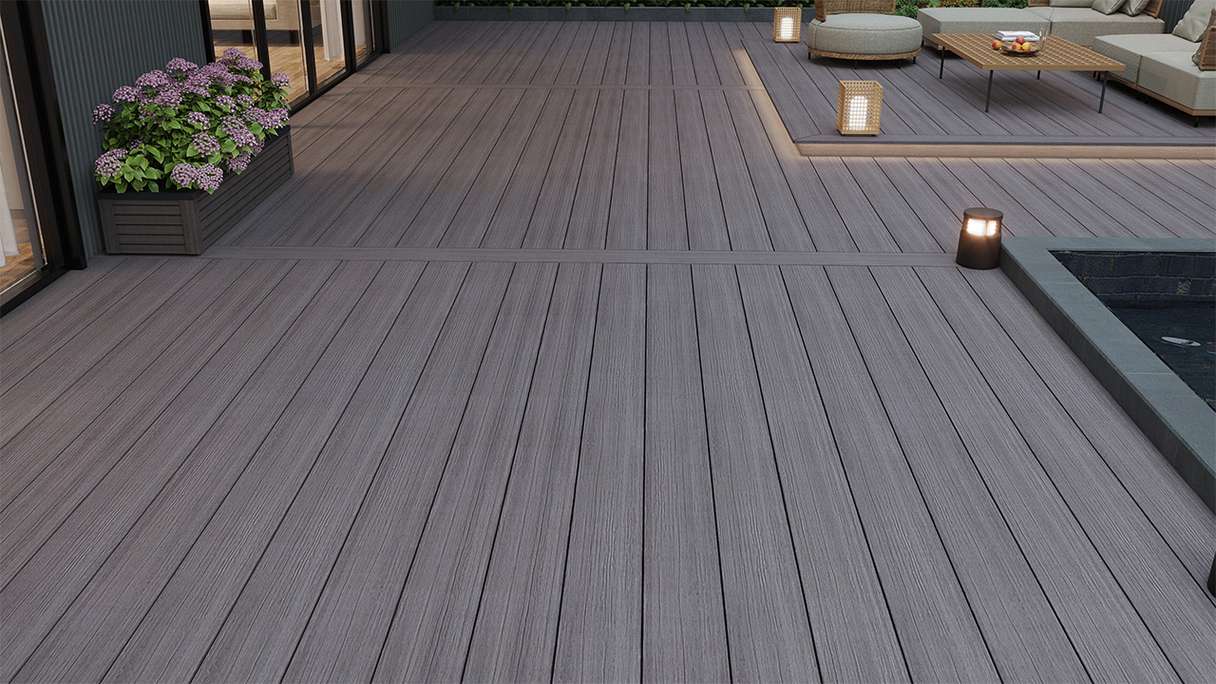 planeo MAXLine Antik - 3m WPC CoEx ummantelte XL Terrassendiele Massiv - Grau rustikal strukturiert/glatt gebürstet