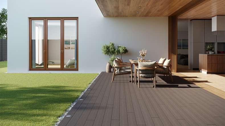 planeo LightWood WPC-Terrasse Komplett-Set Hohlkammerdiele 3.6m (8.1m²) - Hellgrau gerillt/genutet