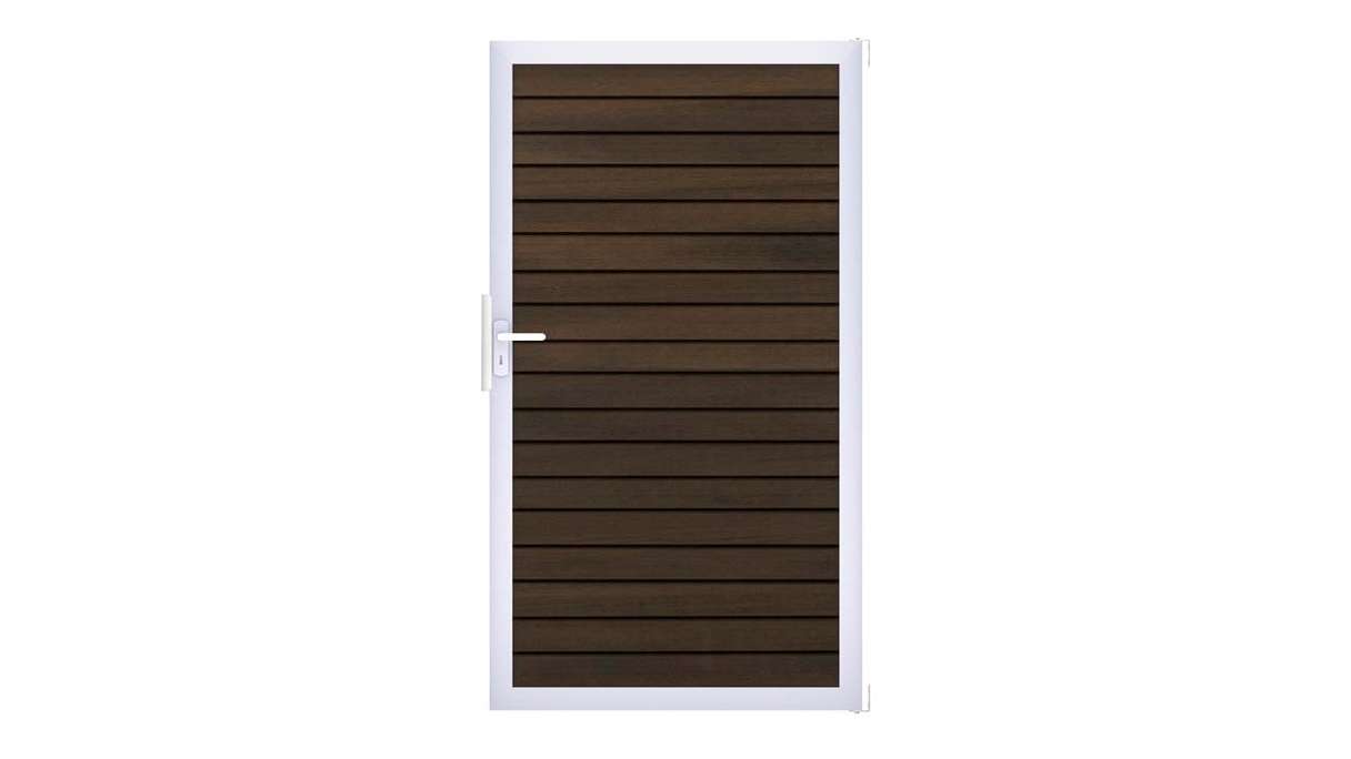 planeo Gardence Trendy - BPC-Rhombus Universaltor - Walnuss co-extrudiert mit Silber-Alurahmen 100 x 180 4 cm