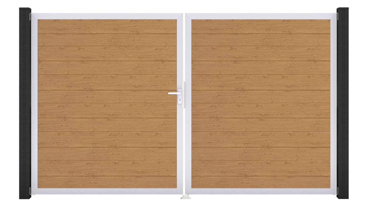 planeo Gardence Simply Small - PVC-Tor 2-flügelig Asteiche Natur mit Alurahmen 300 x 180 cm
