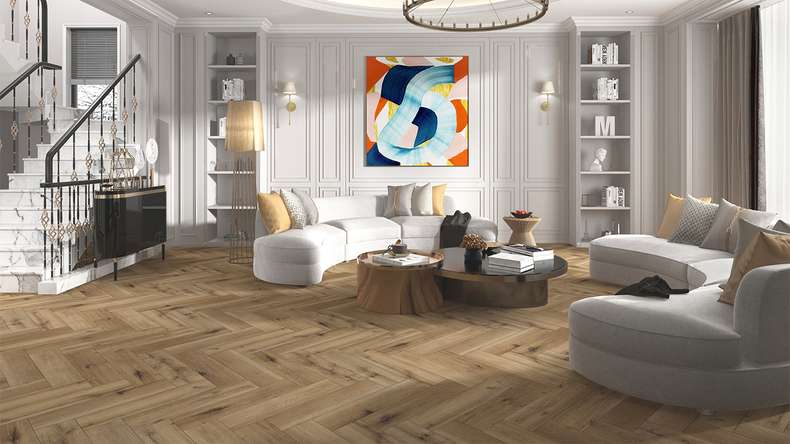 planeo Rigid Klick Vinyl - SolutionX 2in1 Fischgrät Eiche Naturbraun | Trittschalldämmung integr. (ECF-HB-3955)