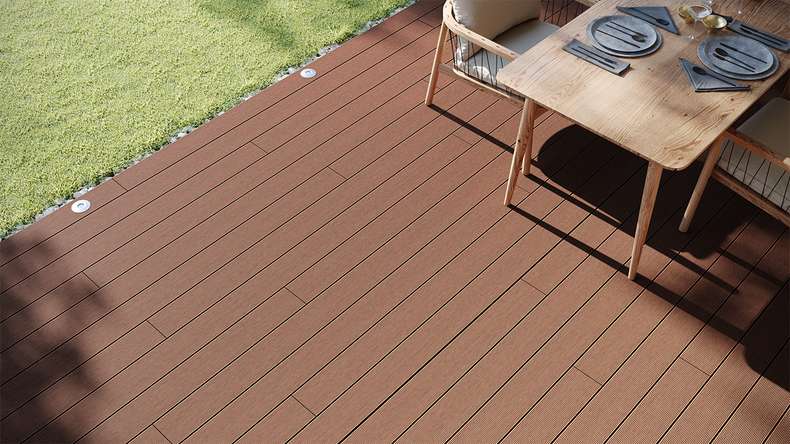 planeo LineWood WPC Terrassendiele Massiv - Hellbraun 3.6m gerillt/genutet