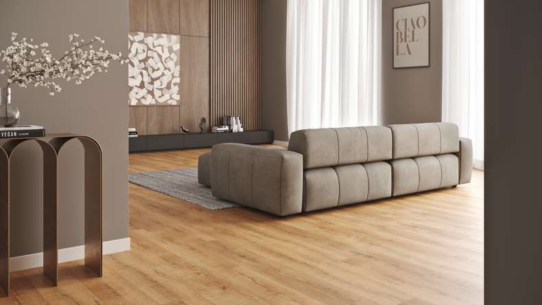 planeo Rigid Klick Vinyl - SolutionX 2in1 Eiche Goldbraun | Trittschalldämmung integr. (ECF-0077)