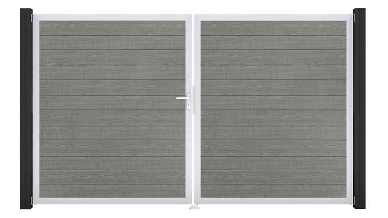 planeo Gardence Simply Small - PVC-Tor 2-flügelig Grey Ash Cut mit Alurahmen 300 x 180 cm