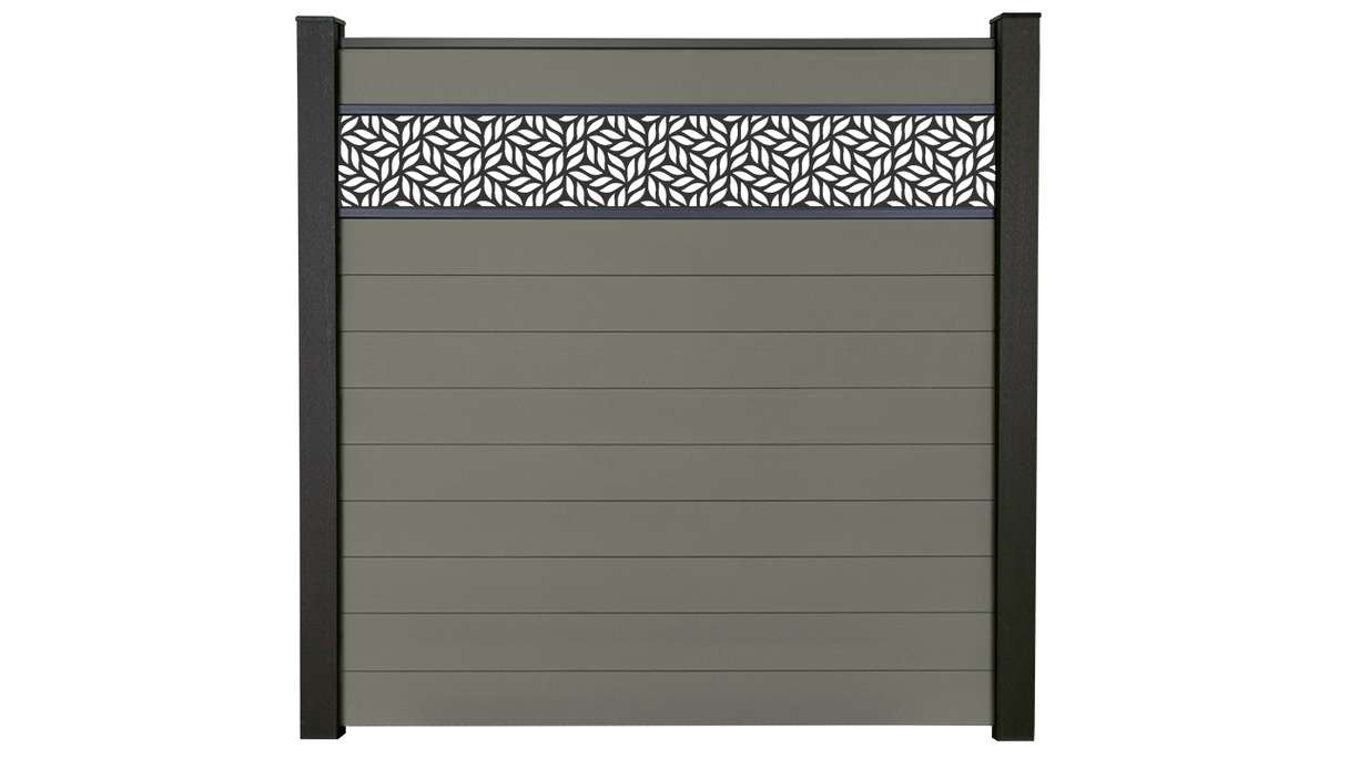 planeo Gardence Strong - BPC-Steckzaun Leafs Grau 180 x 180 cm