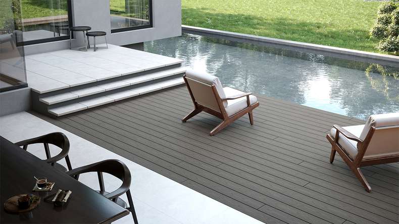planeo CoEXWood WPC Terrassendiele Massiv ummantelt - Grau/Zement 4.8m strukturiert