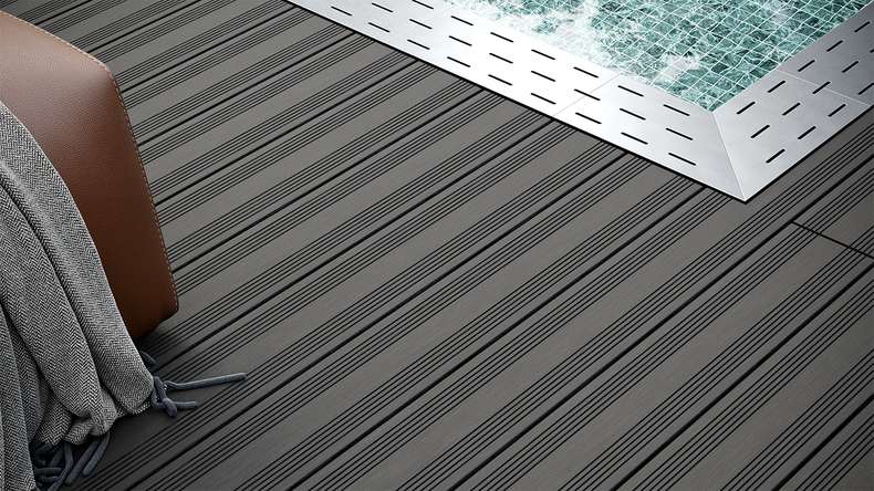 planeo SolidWood WPC-Terrasse Komplett-Set Massivdiele 3m (25.14m²) - Dunkelgrau französisch/strukturiert