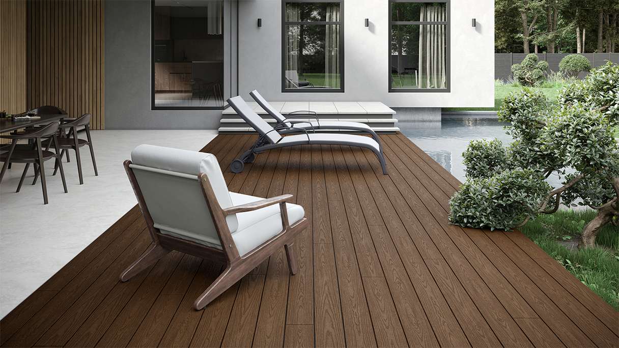 planeo CoEXWood WPC Terrassendiele Massiv ummantelt - Hellbraun/Dunkelbraun 4.2m strukturiert