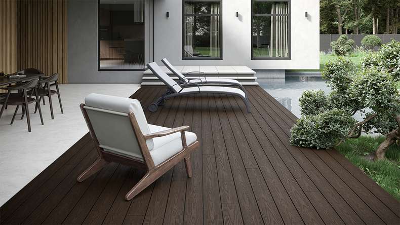planeo CoEXWood WPC Terrassendiele Massiv ummantelt - Hellbraun/Dunkelbraun 3m strukturiert
