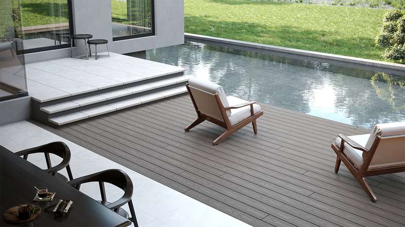 planeo CoEXWood WPC-Terrasse Komplett-Set Massivdiele 3m (23.81m²) - Anthrazitgrau/Graubraun strukturiert