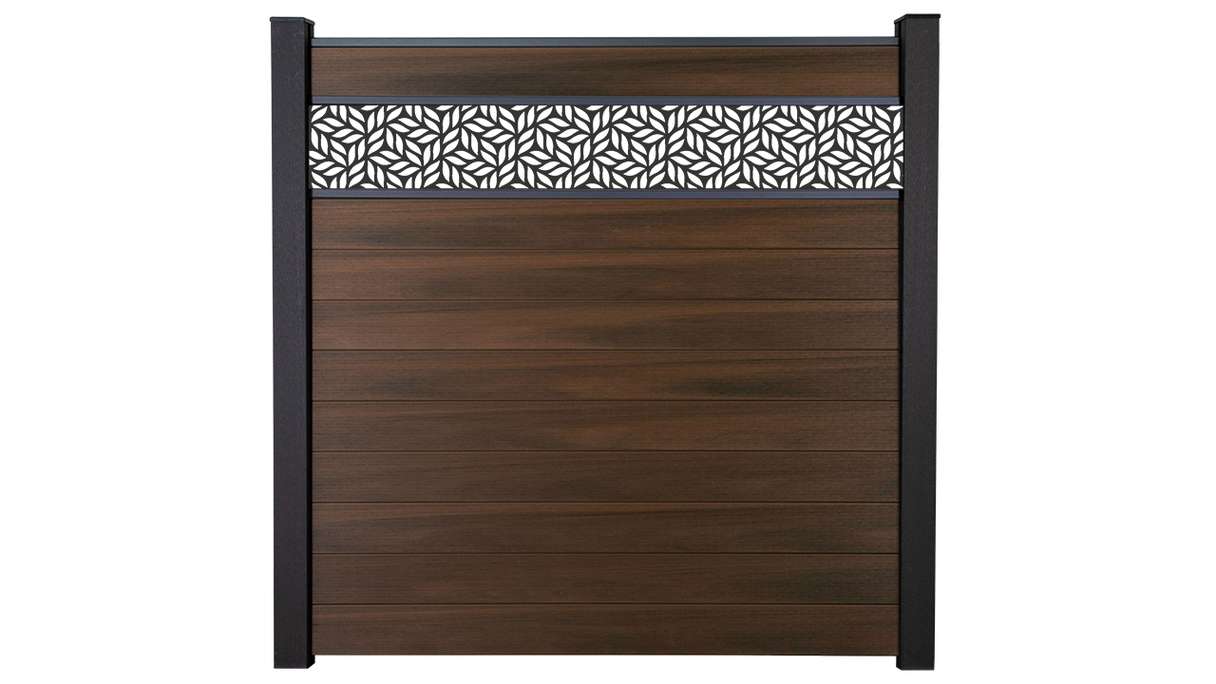 planeo Gardence Strong - BPC-Steckzaun Leafs Walnuss co-ex 180 x 180 cm