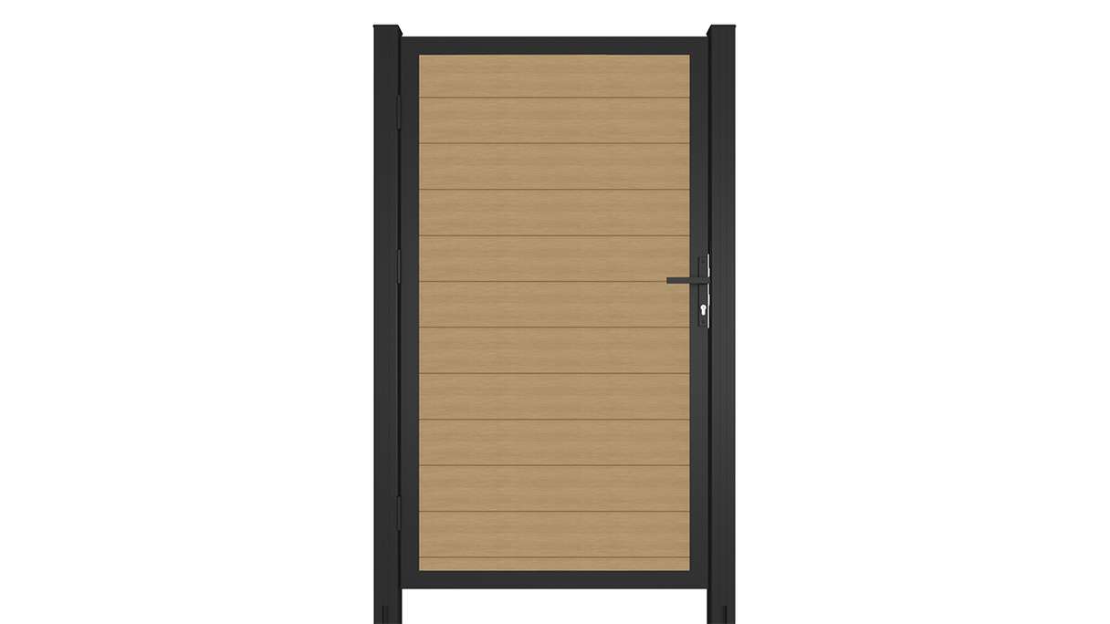 planeo INFINITY - WPC CoEx Universaltor Sand mit Anthrazit Alurahmen 100 x 180 cm