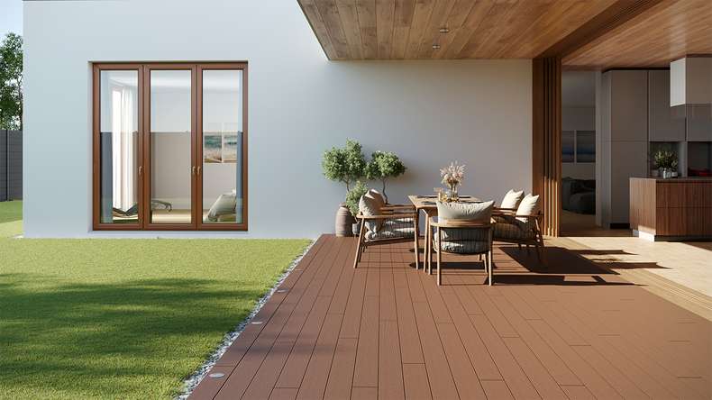 planeo LightWood WPC-Terrasse Komplett-Set Hohlkammerdiele 4.2m (10.08m²) - Hellbraun gerillt/genutet