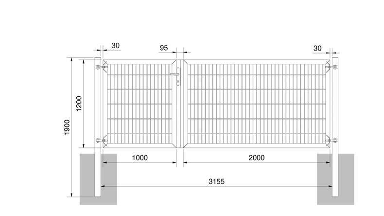 planeo Universaltor schwer 2-flg. Asymetrisch Anthrazit H 1200 x B 3000 inkl. Torpfosten