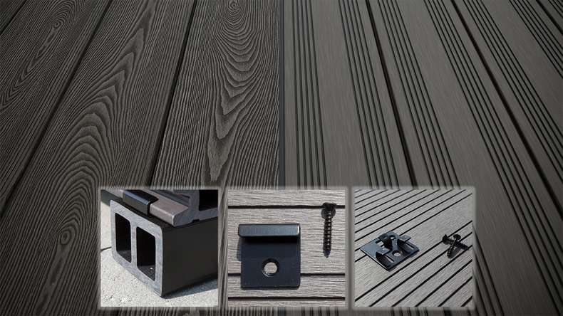 planeo SolidWood WPC-Terrasse Komplett-Set Massivdiele 3.6m (14.29m²) - Dunkelgrau französisch/strukturiert