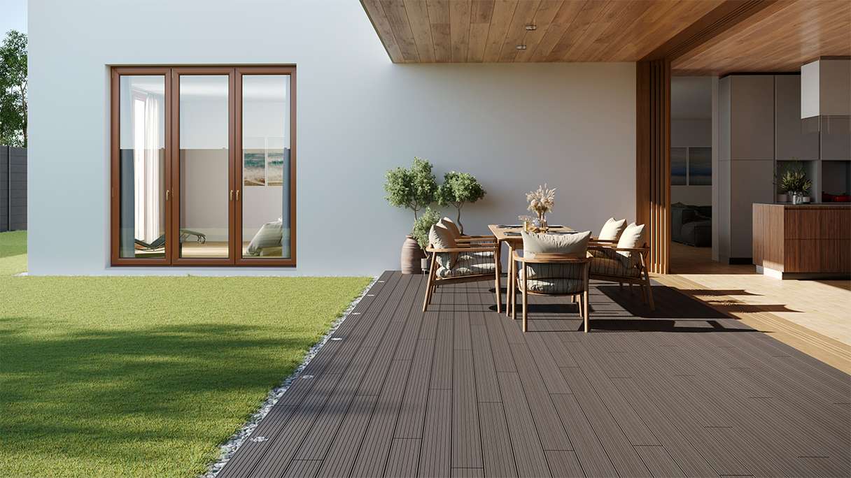 planeo LightWood WPC Terrassendiele Hohlkammer - Hellgrau 3m gerillt/genutet