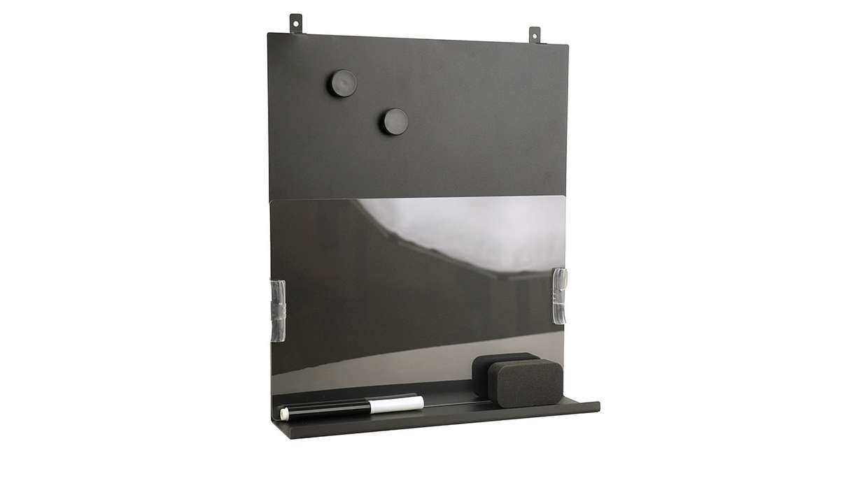 planeo Magnettafel mit Ablage - Schwarz inkl. 2 Magneten inkl. Schrauben