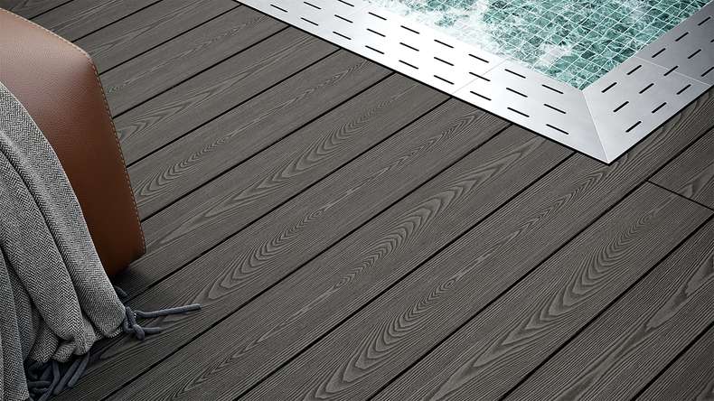 planeo SolidWood WPC-Terrasse Komplett-Set Massivdiele 3m (25.14m²) - Dunkelgrau französisch/strukturiert