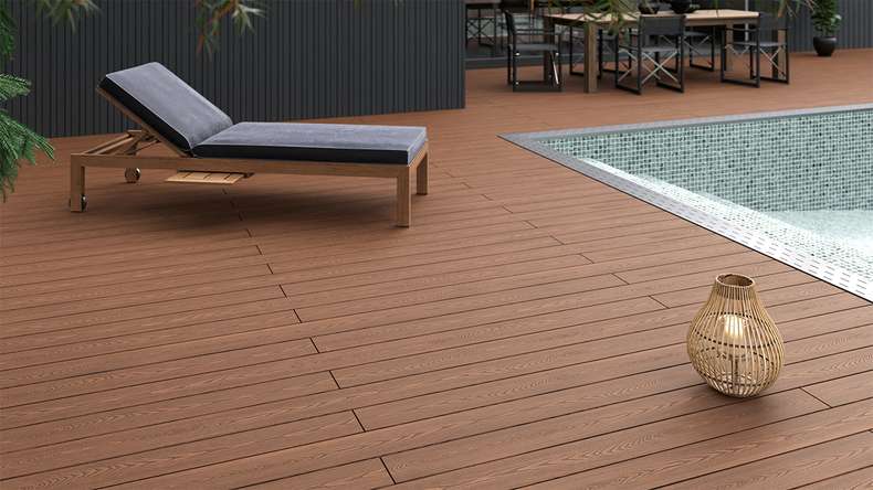 planeo SolidWood WPC-Terrasse Komplett-Set Massivdiele 4.8m (5.64m²) - Hellbraun französisch/strukturiert