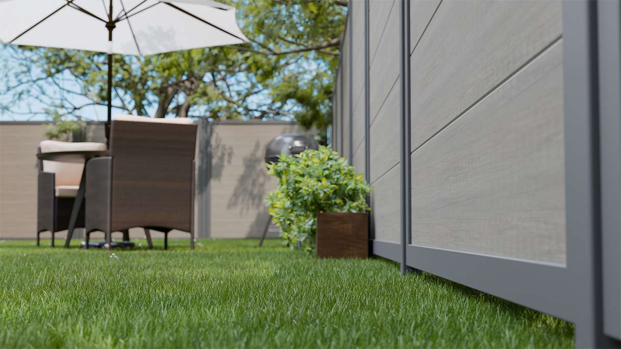 planeo Gardence Simply Guard - PVC-Gartenzaun Monument Oak mit Alu-Rahmen in Anthrazit 180 x 180 cm