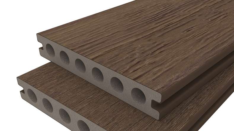 planeo ANTIKWoodline - WPC CoEx ummantelte Terrassendiele Verbundprofil leicht - Ipe Braun 3m - rustikal/glatt gebürstet