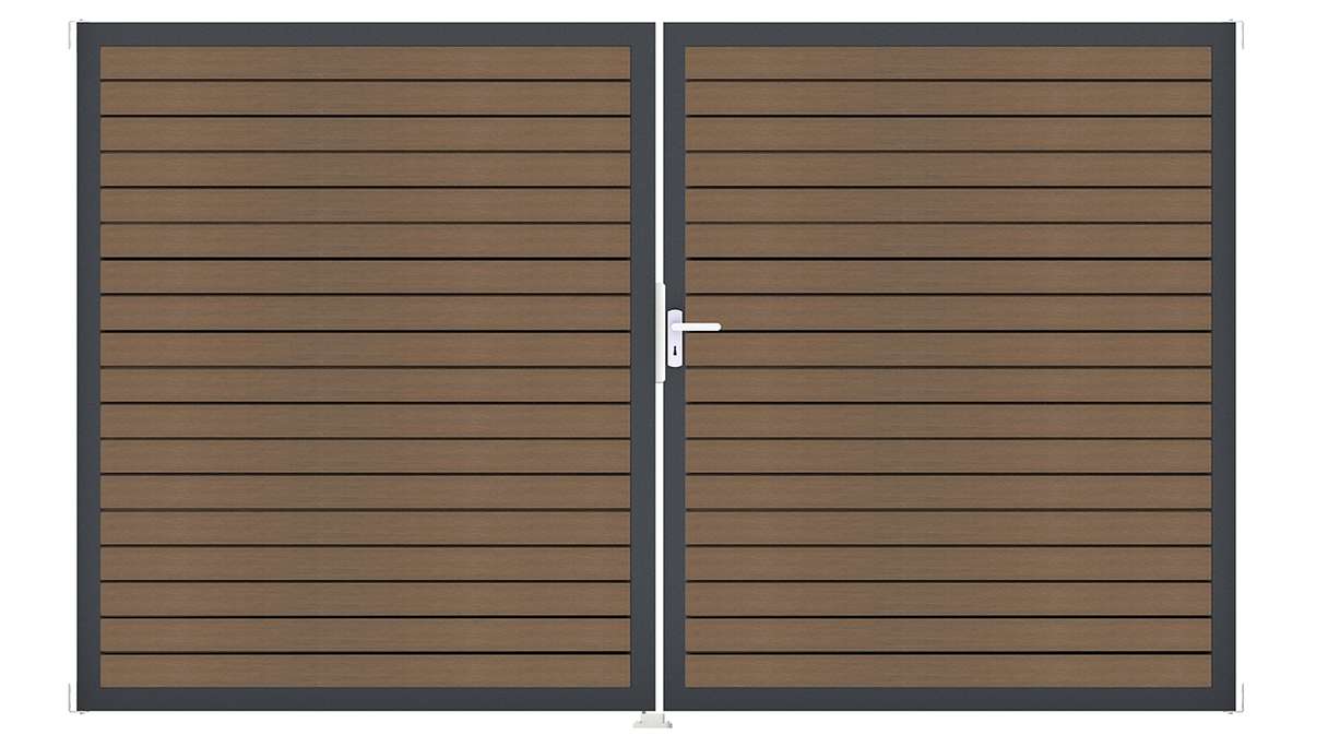 planeo Gardence Trendy - BPC-Rhombus-Tor - 2-flügelig Teak co-ex mit Alurahmen