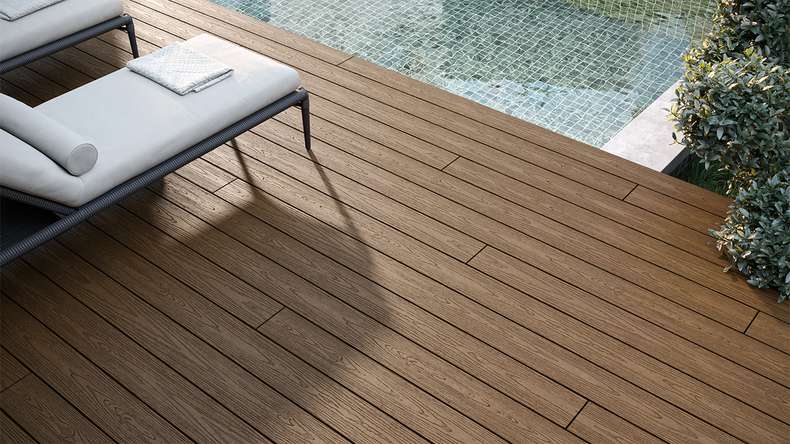 planeo CoEXWood WPC-Terrasse Komplett-Set Massivdiele 3.6m (31.75m²) - Sand/Karamell strukturiert