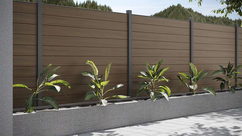 planeo Gardence Strong - BPC-Gartenzaun Quadratisch Walnuss co-ex