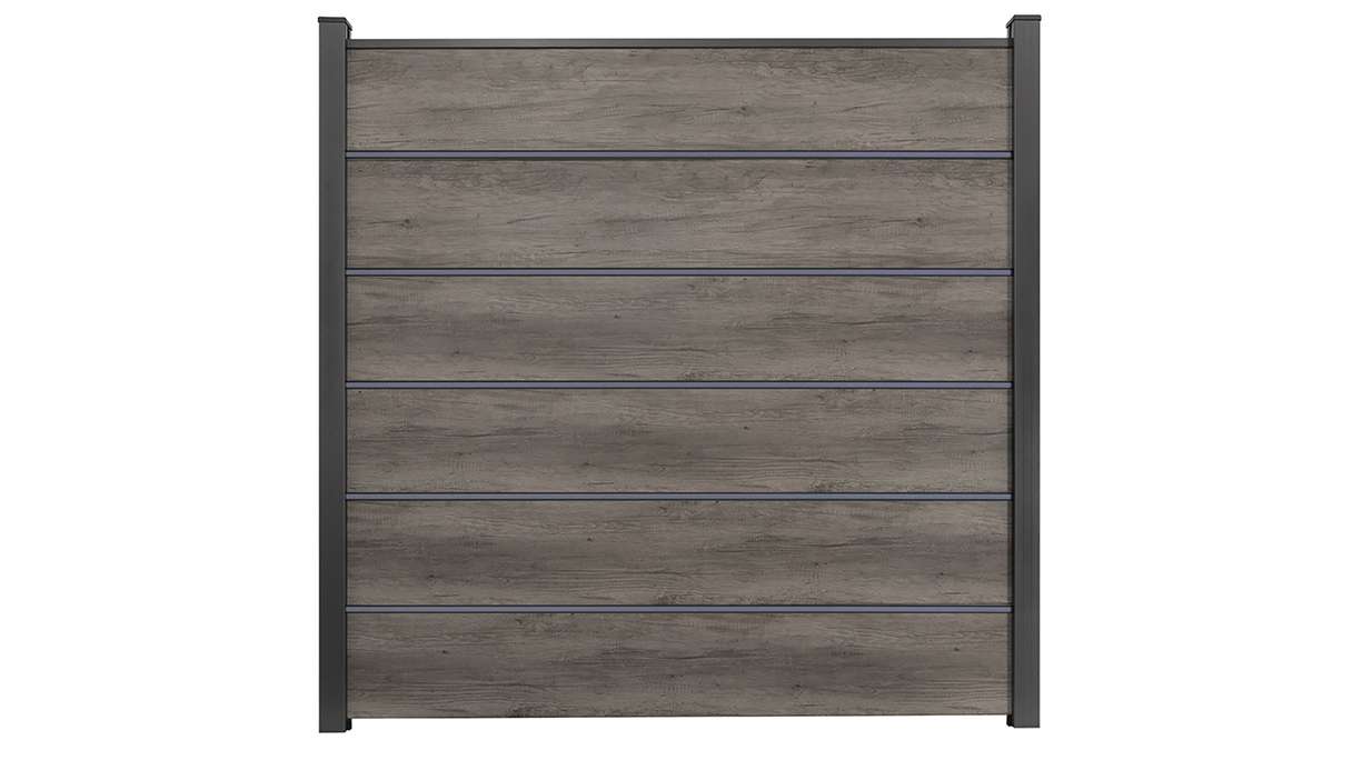 planeo Gardence Simply Premium - PVC-Steckzaun Monument Oak mit Lisenen in Anthrazit 180 x 180 cm