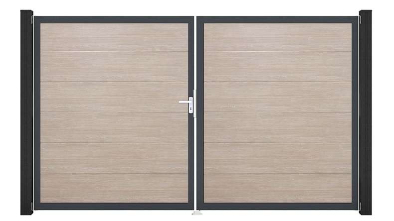 planeo Gardence Simply - PVC-Tor 2-flügelig Sheffield Oak mit Alurahmen