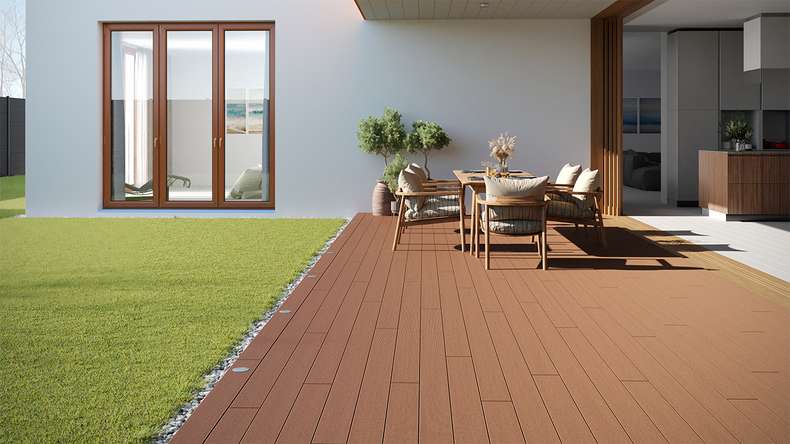 planeo LineWood WPC Terrassendiele Massiv - Hellbraun 3.6m gerillt/genutet