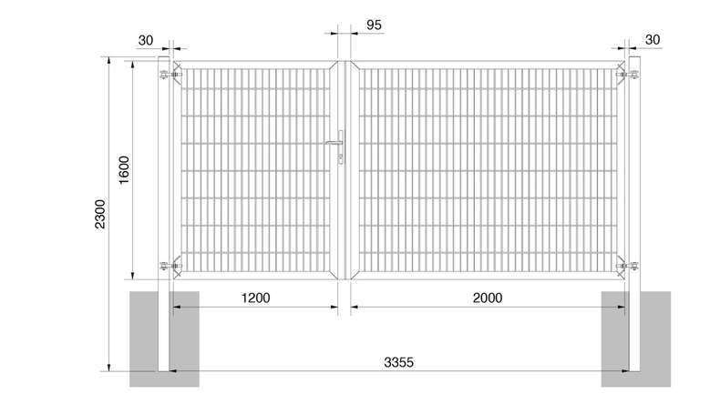 planeo Universaltor schwer 2-flg. Asymetrisch Moosgrün H 1600 x B 3200 inkl. Torpfosten