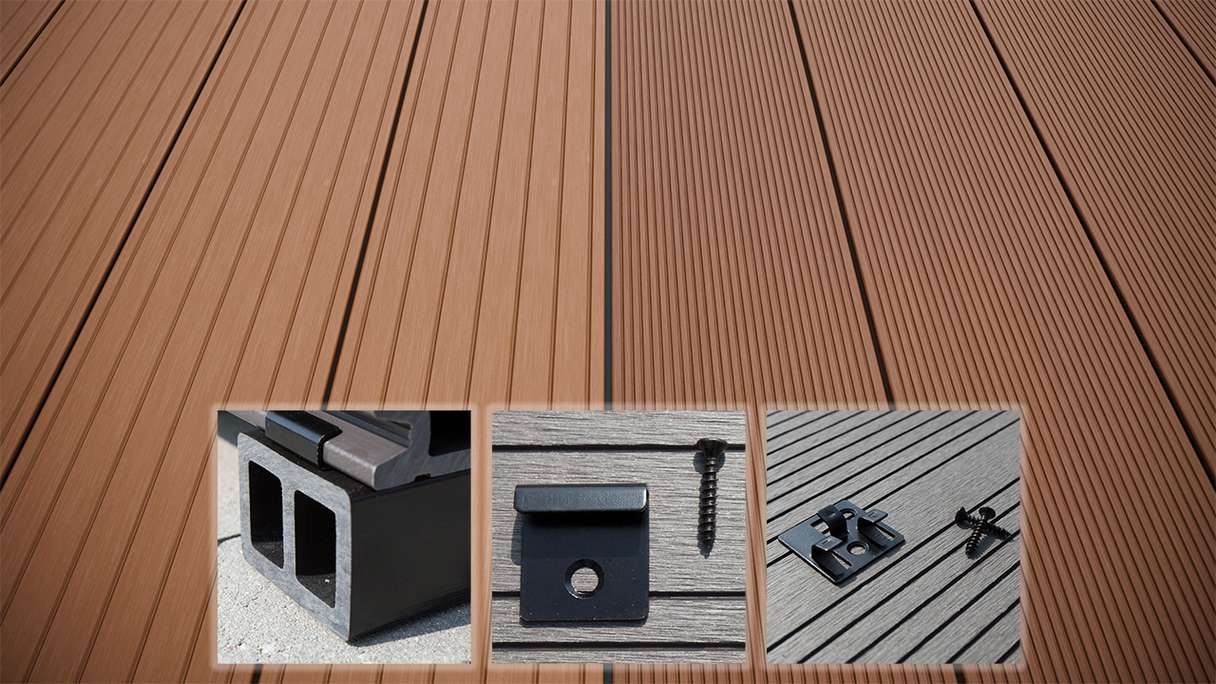 planeo LightWood WPC-Terrasse Komplett-Set Hohlkammerdiele - Hellbraun gerillt/genutet