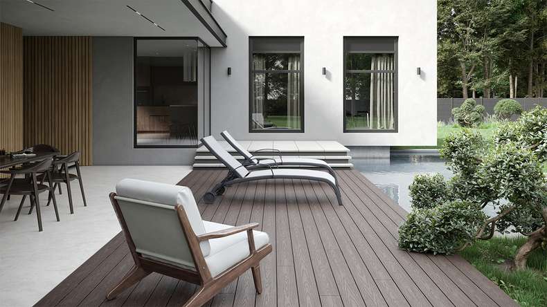 planeo CoEXWood WPC-Terrasse Komplett-Set Massivdiele 4.8m (36.69m²) - Grau/Zement strukturiert